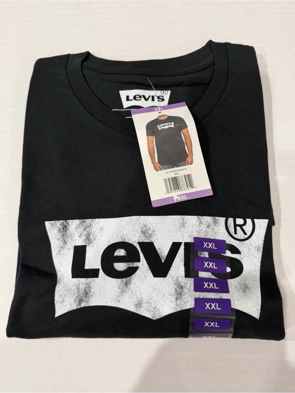 Levi's Black Short Sleeve Logo Tee with White Print